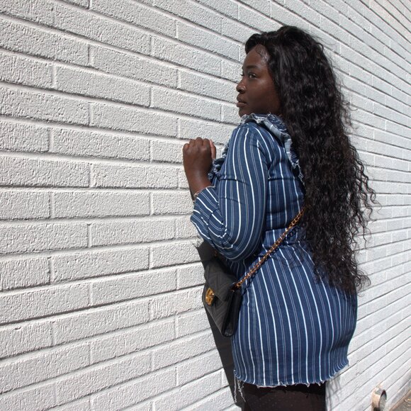 Zara - Denim Mini Stripped Dress - Picture 10 of 11